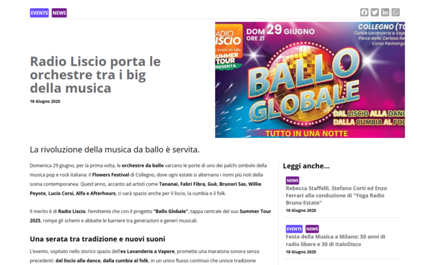 Su FM-world si parla del Radio Liscio Summer Tour