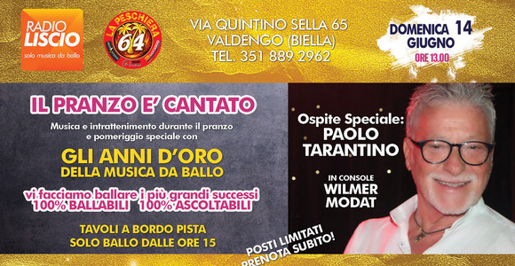 Domenica 14 giugno torna Il Pranzo è Cantato: super ospite Paolo Tarantino Domenica 14 giugno torna Il Pranzo è Cantato: super ospite Paolo Tarantino